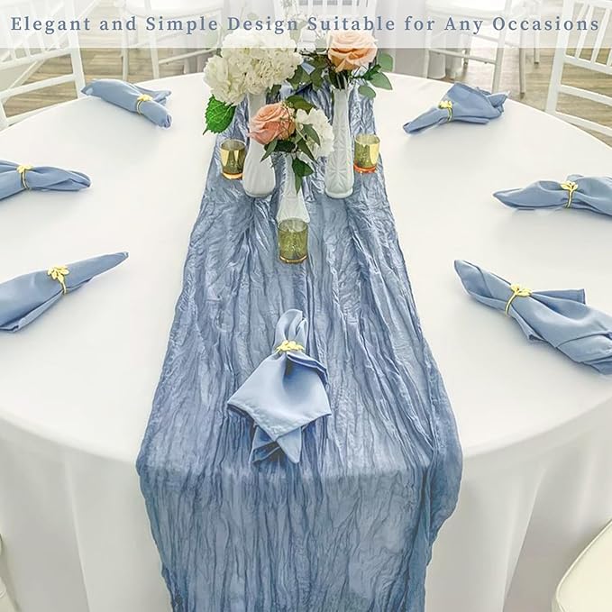 12 Pack Dusty Blue 10FT Cheesecloth Table Runner Rustic Gauze Fabric Cheese Cloth Table Runner for Wedding Bridal Baby Shower Table Decor 20 x 120 Inch Long Boho Sheer Birthday Party Table Decorations-HomvellaHome