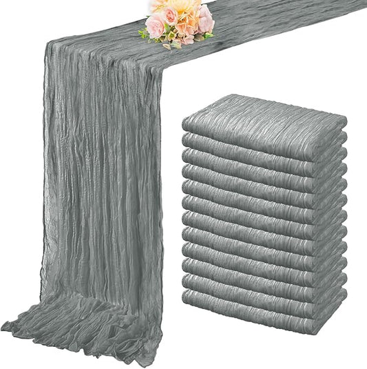 12 Pack Gray 10FT Cheesecloth Table Runner Rustic Gauze Fabric Cheese Cloth Table Runner for Wedding Bridal Baby Shower Table Decor 20 x 120 Inch Long Boho Sheer Birthday Party Table Decorations-HomvellaHome