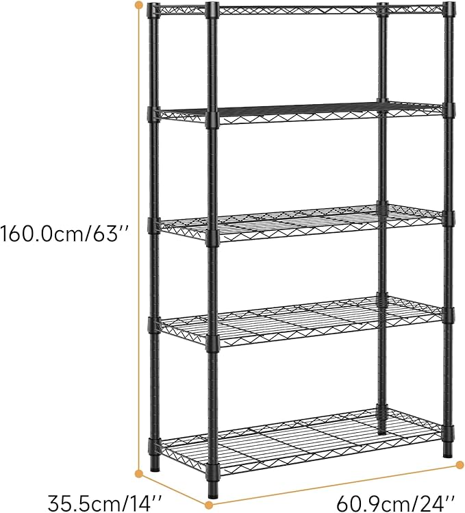 1250 lbs Storage Shelving Utility Shelving Unit 5-Tier Utility Shelving Unit Steel Organizer Wire Rack for Home,Kitchen,Office (13.7" D x 23.6" W x 62.4" H)-HomvellaHome