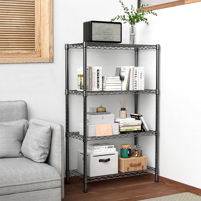 1000 lbs Storage Shelving Steel Heavy Duty 4-Tier Utility Shelving Unit Steel Organizer Wire Rack for Home,Kitchen,Office (13.7" D x 29.5" W x 47.2" H)-HomvellaHome