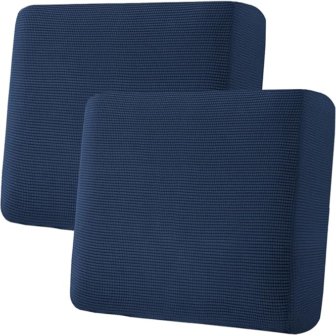 H.VERSAILTEX Super Stretch Individual Seat Cushion Covers - 2 Piece Large Sofa Cushion Covers, Navy, Thick Jacquard Textured Twill Fabric Sets-HomvellaHome