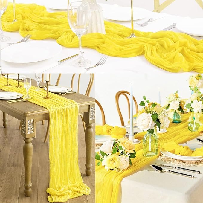 12 Pack Yellow Cheesecloth Table Runner 20 x 120 Inch Long Rustic Gauze Cheese Cloth Table Runner for Wedding 10FT Bridal Baby Shower Table Decorations Boho Fabric Sheer Birthday Party Table Decor-HomvellaHome