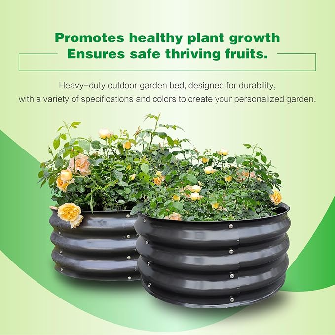 GARDMAX 2 Pack 2x2x1FT Galvanized Round Raised Garden Bed Kit, Metal Planter Boxes Outdoor with Easy Assembly, Large Garden Bed for Vegetables, Fruits, Flower, Herbs Dark Gray-HomvellaHome