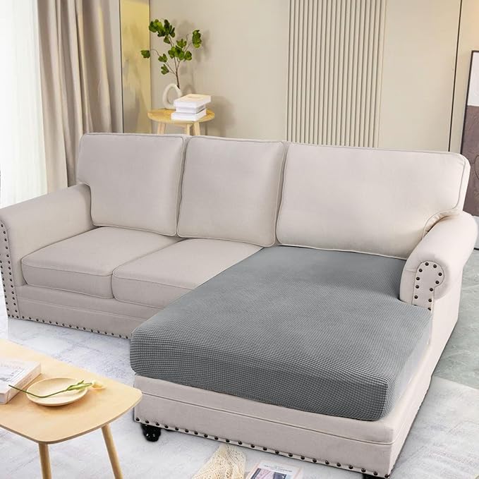 H.VERSAILTEX Super Stretch Individual Chaise Cover Sectional Couch Covers for L Shaped Sofa Both Left/Right Featuring Thick Jacquard Textured Twill Fabric (1 Piece Chaise Cover, Dove)-HomvellaHome