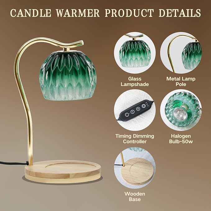 GEEZO Fragrance Candle Warmer Lamp，Electric Candle Warmer with Timer & Dimmer，Mom Christmas Birthday Gifts for Women, House Warming Gifts New Home Bedroom Decor-HomvellaHome