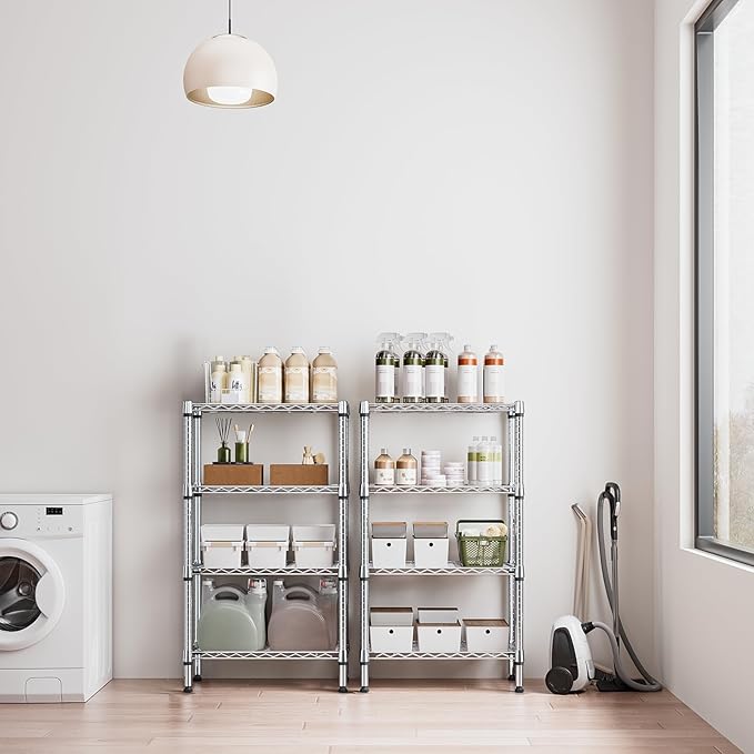1000 lbs 4 Tier Shelf Metal Storage Shelves Wire Rack Closet Organizers for Garage Kitchen Bathroom Laundry Chrome 11.8" D x 25.6" W x 45.5" H-HomvellaHome