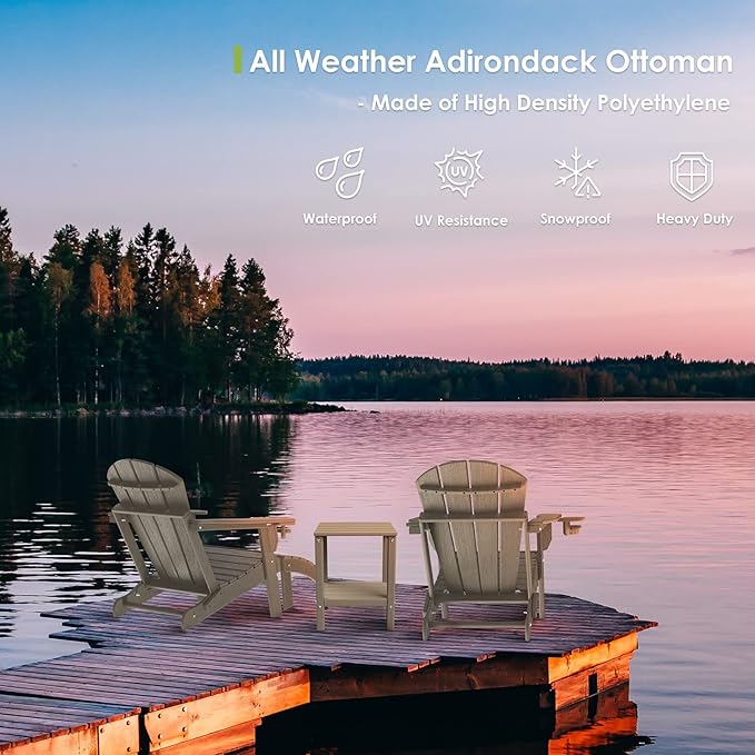 GREENVINES Adirondack-Ottoman | Wood Grain | Set of 2 | HDPE Plastic | Outdoor Footrest | All Weather | Foot Rest | Foot Stool | Desert Brown | for Adirondack Chair-HomvellaHome