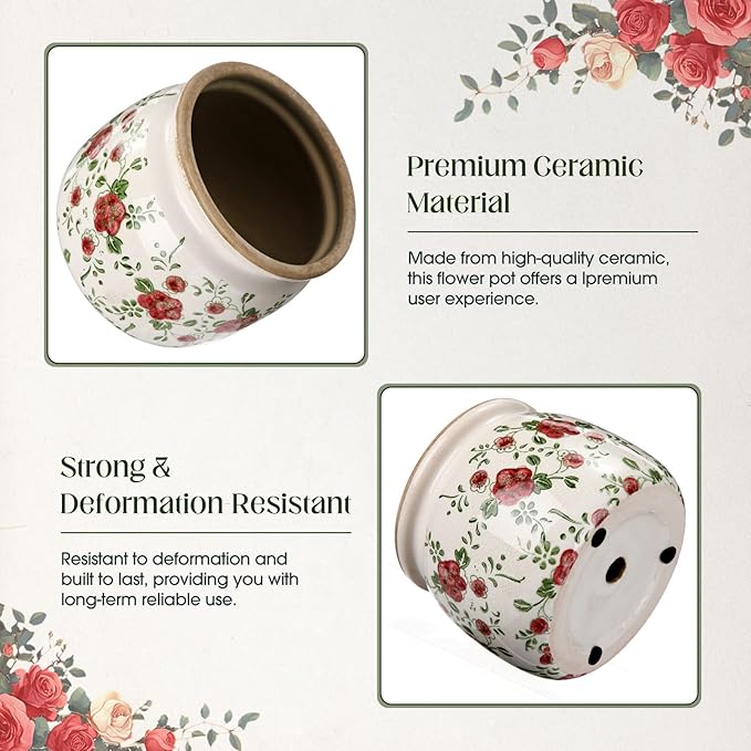 1 Pcs Vintage Planter Large Ceramic Plants Pot Red Plum Crack Cottage Scroll Vase Flower Vase Pot Indoor Plants Home Kitchen Decor Farmhouse Antique Decorative Gift-HomvellaHome