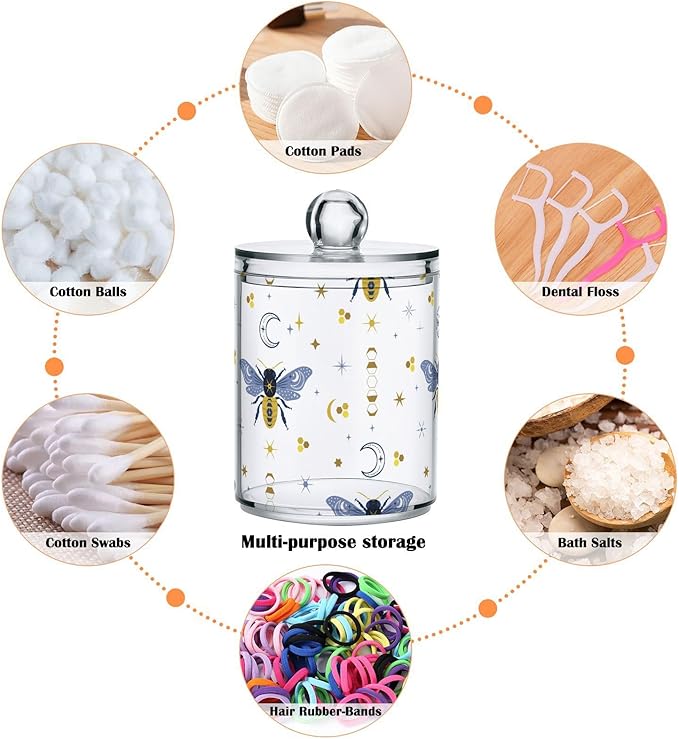 2 Pack Qtip Holder Organizer Dispenser Bee Boho Honeybee Insect Bathroom Storage Canister Cotton Ball Holder Container for Cotton Pads/Swabs/Floss-HomvellaHome