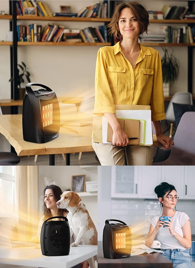 GiveBest Portable Electric Space Heater, 1500W/750W Ceramic Heater with Thermostat, Heat Up 200 Square Feet in Minutes, Safe and Quiet for Office Room Desk Indoor Use-HomvellaHome