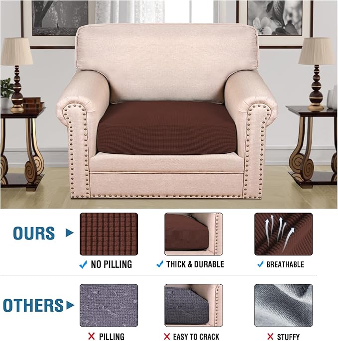 H.VERSAILTEX Super Stretch Individual Seat Cushion Covers Sofa Covers Couch Cushion Covers Slipcover Sets Thick Jacquard Textured Twill Fabric (1 Piece Chair Cushion Cover, Burnt Brick)-HomvellaHome