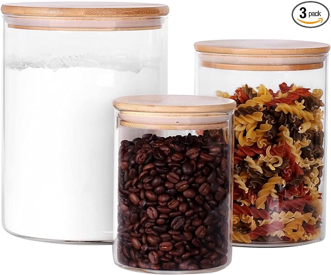 Glass Flour and Sugar Containers, Set of 3 Large Glass Flour Canister with Airtight Lids, Pantry Storage Containers for Suger, Rice, Salt (100 OZ/54 OZ/27 OZ)-HomvellaHome