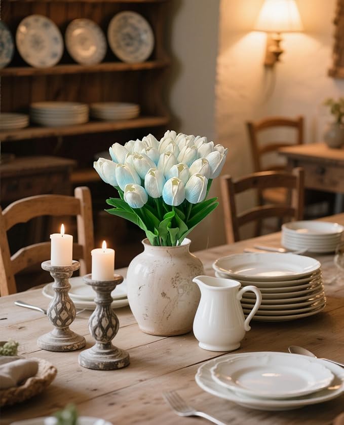 15 Pcs Fake Tulips Artificial Flowers Real Touch PU Faux Flowers Tulip Stems for Wedding Bouquet Floral Arrangement Home Party Office Decorations Mother's Day-HomvellaHome