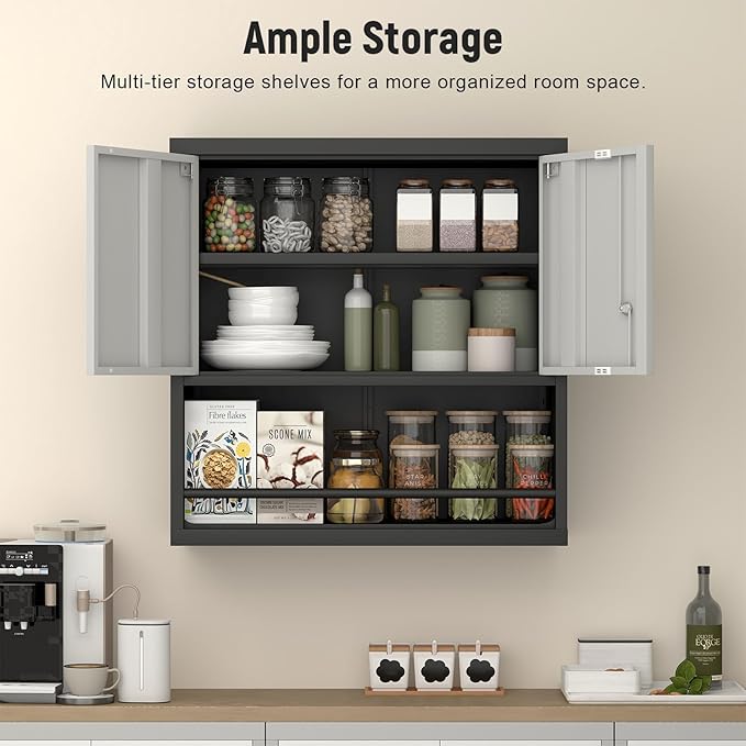 Garage Cabinets,Metal Storage Cabinet with Locking Door,Lockable Wall Mount Cabinet for Storage,Hanging Cabinets for Garage,Kitchen,Office-HomvellaHome