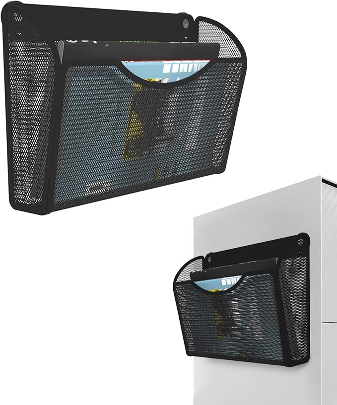 1-Tier Magnetic File Holder - No Drilling Installation File Organizer, Large Capacity Magnetic File Holder for Refrigerator, File Cabinets, Whiteboard, Office, Kitchen-HomvellaHome