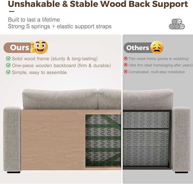 112" L Shaped Sectional Sofa with Detachable Sofa Cover, Reversible Sectional Modular Couch for Living Room, Linen Fabric Corner Couch with 7 Seats, Oatmeal-HomvellaHome