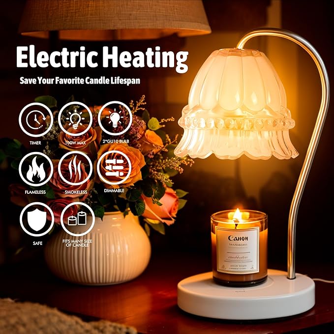 GEEZO Fragrance Candle Warmer Lamp，Electric Candle Warmer with Timer & Dimmer，Mom Christmas Birthday Gifts for Women, House Warming Gifts New Home Bedroom Decor-HomvellaHome