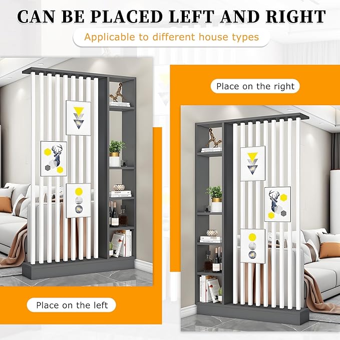 Wall Room Divider,Freestanding Room Divider with Shelves,Wood Room Divider Screen with Storage Cabinet, Wall Divider for Room Separation, for Home Office Decorative D 39.4×9.4×78.7in-HomvellaHome