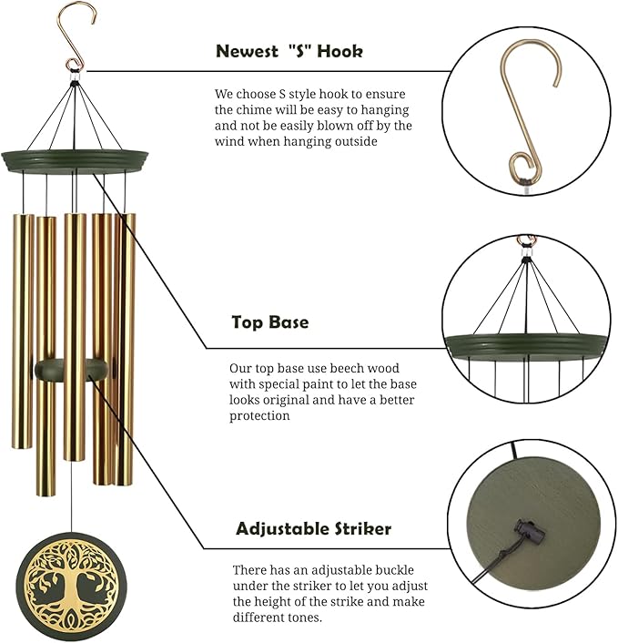 Gifts for Mom & Grandma - Outdoor Wind Chimes with Engraved Tree of Life, Large Patio Hanging Decor for Garden, Yard, Christmas, Anniversary Celebrations-HomvellaHome