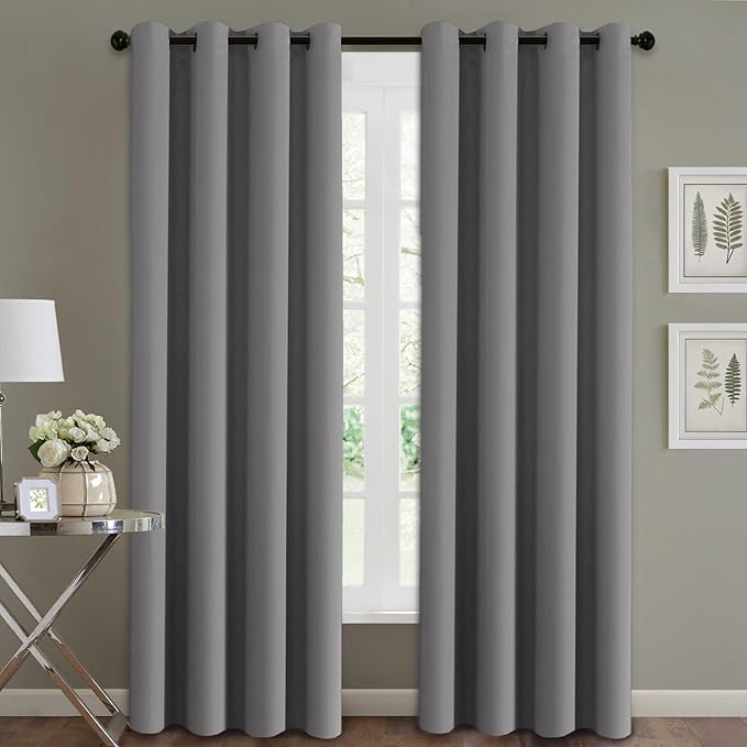 H.VERSAILTEX Blackout Room Darkening Curtains Window Panel Drapes - (Grey Color) - 2 Panels -52 inch Wide by 84 inch Long Solid Pattern, Grommet Top-HomvellaHome