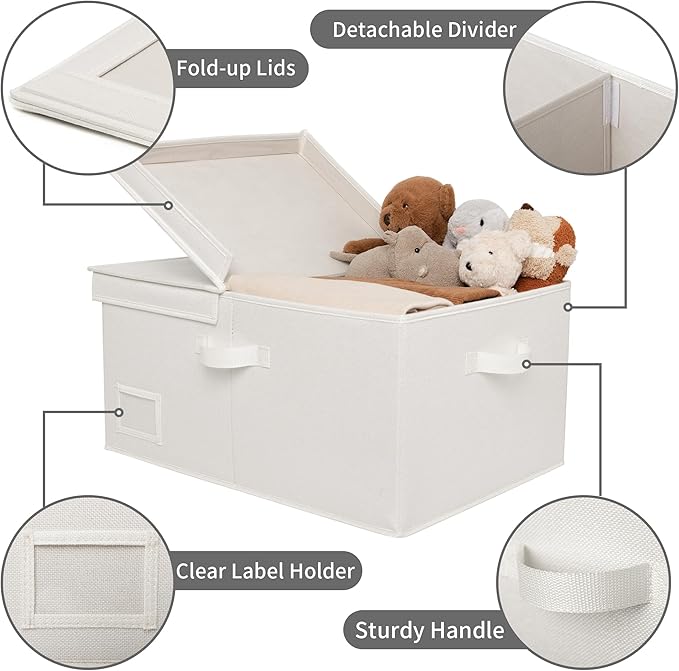 GRANNY SAYS Fabric Storage Bin with Lid, Decorative Storage Boxes, Basket for Shelves, Closet Storage Bins, Large Storage Bins for Clothing, Jumbo, Ivory, 2-Pack-HomvellaHome