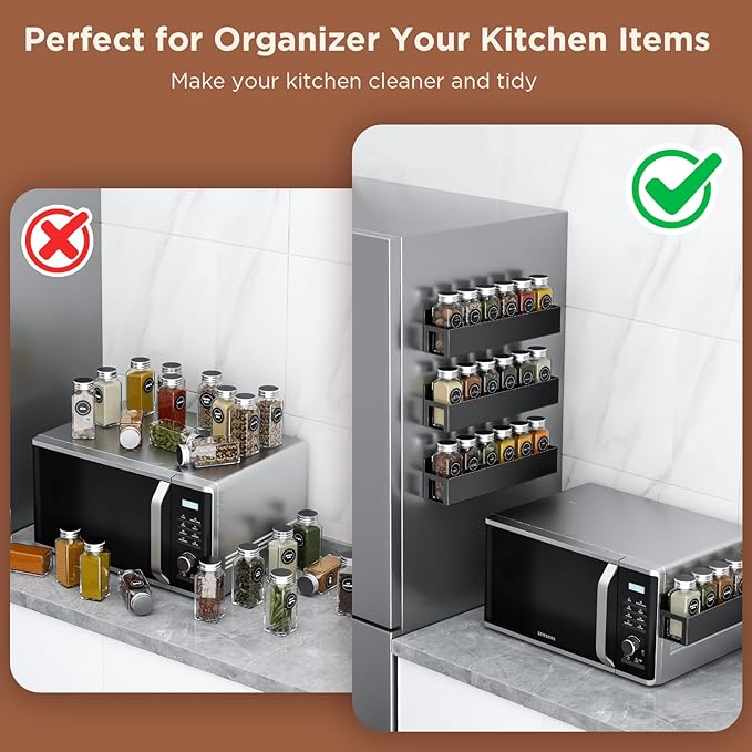 2 Pack Magnetic Spice Rack with 12 Spice Jars, Spice Labels, Magnetic Spice Organizer Shelf for Refrigerator, Microwave, Seasoning Organizer for Kitchen, Spice Jars with Label and Organizer Rack-HomvellaHome