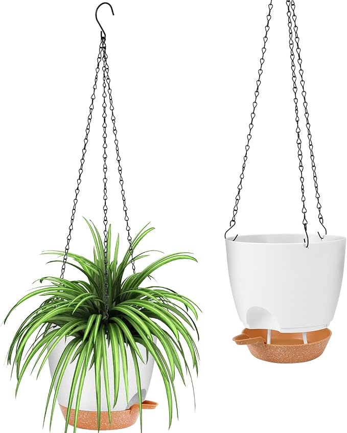 GARDIFE Hanging Planter, 8 inch Hanging planters for Indoor. Outdoor Plants, Self Watering Plant Pot, 2 Pack Large self Watering Hanging Planter (8-White, 8 inch)-HomvellaHome