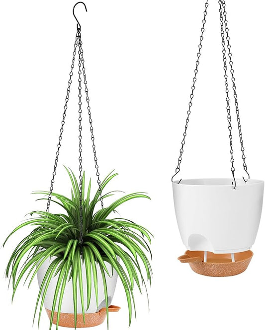 GARDIFE Hanging Planter, 8 inch Hanging planters for Indoor. Outdoor Plants, Self Watering Plant Pot, 2 Pack Large self Watering Hanging Planter (8-White, 8 inch)-HomvellaHome