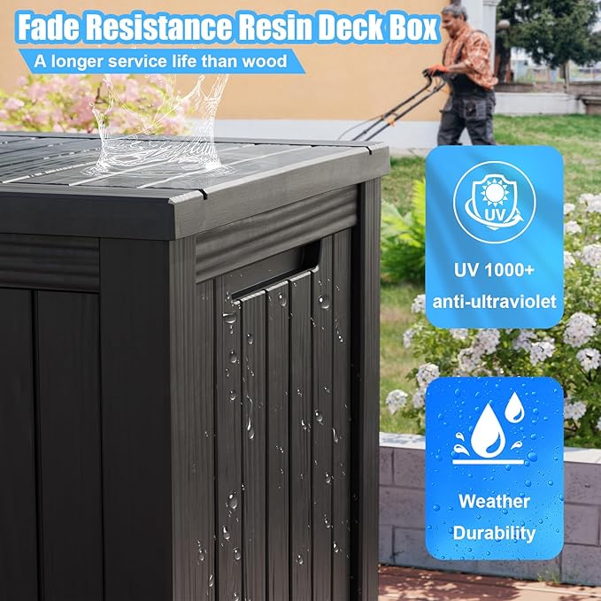 180 Gallon Outdoor Deck Box,Storage Lockable Waterproof Patio Furniture,Garden Tools,Cushions,Pool Accessories Outside Storage Resin Box(Black)-HomvellaHome