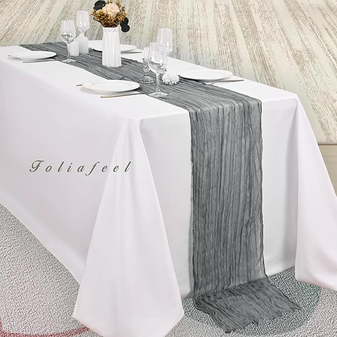 12 Pack Gray 10FT Cheesecloth Table Runner Rustic Gauze Fabric Cheese Cloth Table Runner for Wedding Bridal Baby Shower Table Decor 20 x 120 Inch Long Boho Sheer Birthday Party Table Decorations-HomvellaHome