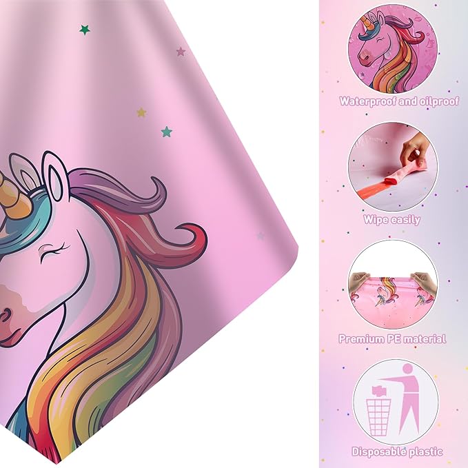 16Pcs Unicorn Tablecloths for Birthday Party, Unicorn Plastic Table Cover Disposable Party Table Cloths, unicórnio Festa Supplies for Baby Shower and Birthday Decoration for Girls (54'' x 108'')-HomvellaHome