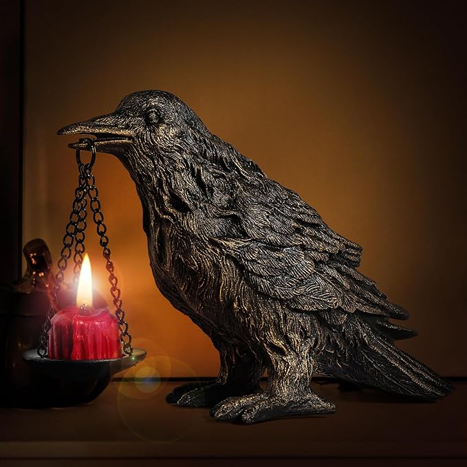 Gothic Home Decor Fake Crow Light Holder Raven Lamp Tealight Candle Holder Resin Statue Half Gold-HomvellaHome