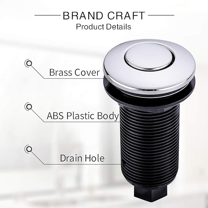 Garbage Disposal SinkTop Air Switch Kit with Long Button,Brass Made Cover,Chrome-HomvellaHome