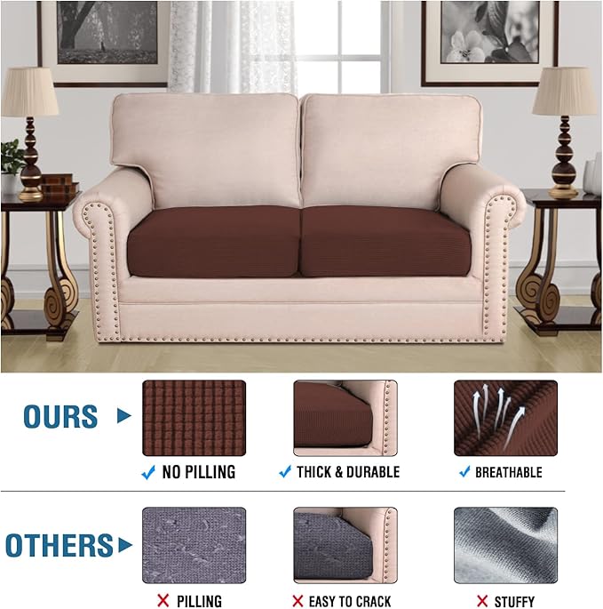 H.VERSAILTEX Super Stretch Individual Seat Cushion Covers Sofa Covers Couch Covers Slipcover Sets Thick Jacquard Textured Twill Fabric (2 Piece Large Sofa Cushion Covers, Burnt Brick)-HomvellaHome