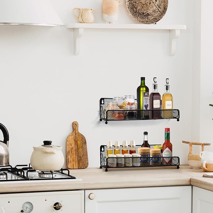 2 pack spice rack organizer for wall mounted or countertop, Jars Storage Organizer, Cabinet Holder, kitchen metal spice seasoning storage for RVs, Cabinet, Pantry Doors, Bathroom, Shower, Home Decor-HomvellaHome