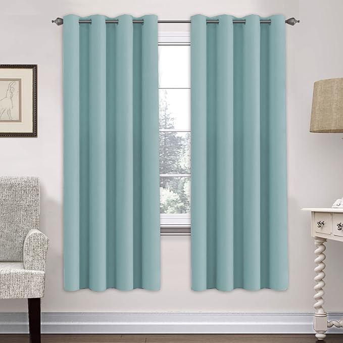 H.VERSAILTEX Ultra Soft Microfiber Thermal Insulated Antique Copper Grommet Blackout Curtains/Window Treatment Draperies 52 by 72 - Inch for Living Room/Bedroom,Set of 2 - Mineral Blue-HomvellaHome