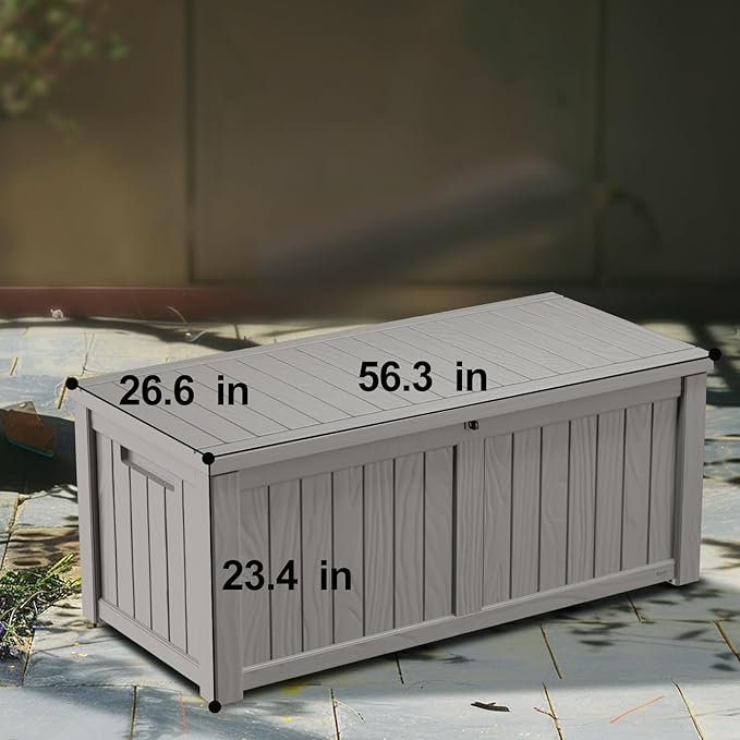 120 Gallon Deck Box,Resin Outdoor Storage Box with Lockable for Patio Furniture, Pool Accessories, Garden Tools Waterproof Outside Storage Box, Grey-HomvellaHome