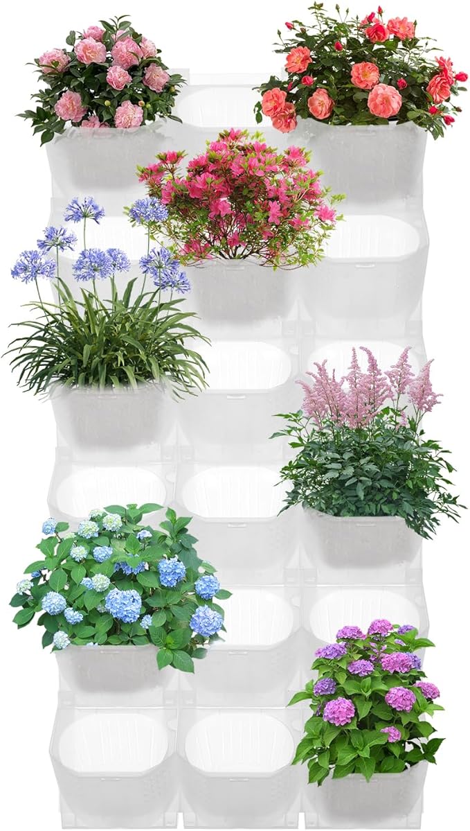 12Pieces 3-Pot Wall Planter Vertical Garden Plant Walls Wall Mounted Vertical Planter with Water-Storage Layer Stackable Wall-Mounted Flower Pot for Gardens, Balconies 180.78lbs Total Capacity (White)-HomvellaHome