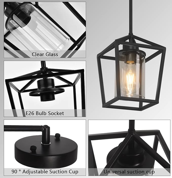 1 Pack Black Pendant Light Fixture Farmhouse Iron Cage Metal Pendant Light Lantern Hanging Light Fixtures with Clear Glass Shade for Kitchen Island, Dining Room, Hallway,Entryway1-HomvellaHome