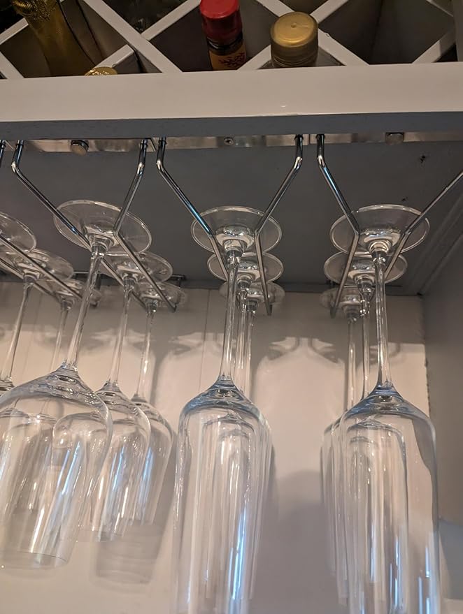 10.8 Inch Wine Glass Rack, Under Cabinet Wine Glass Holder, Wine Glass Hangers Under Shelf, Chrome Finish Stemware Rack, Hanging Stemware Holder for Cabinet Kitchen Bar, Set of 4-HomvellaHome
