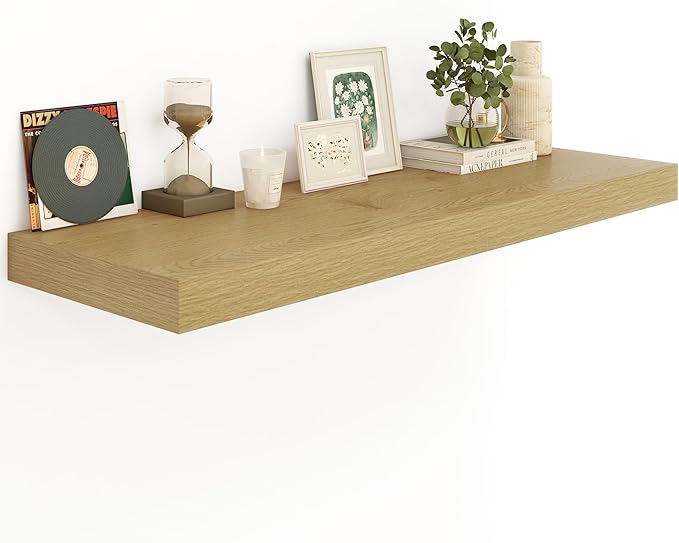 12" Deep Bathroom Floating Shelves for Wall Shelf Over Toilet Wall Mounted Farmhouse Long 55 inches Set of 1, Farmhouse Shelves with Invisible Brackets for Living Room, Kitchen, Bedroom,Oak-HomvellaHome