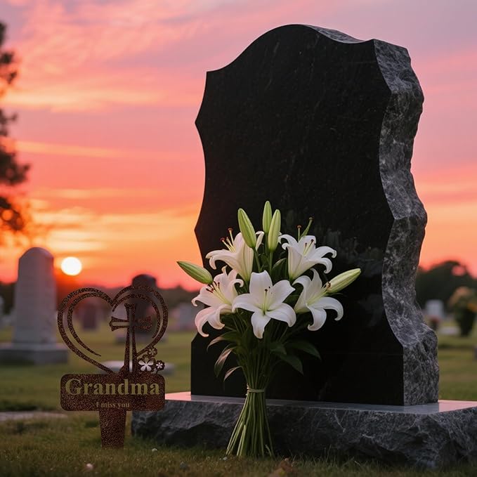 Grandma Memorial Grave Stake, Cemetery Decorations for Grave Markers 12.5 x 7.2 inch Heart Metal Sympathy Stakes Graveside Plaque Decor Sign for Grandma Graves, Yard, Garden - Rust-Grandma-HomvellaHome