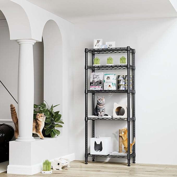 1250 lbs 5 Tier Shelf Metal Storage Shelves Wire Rack Closet Organizers for Garage Kitchen Bathroom Laundry Black 11.8" D x 23.6" W x 59.5" H-HomvellaHome