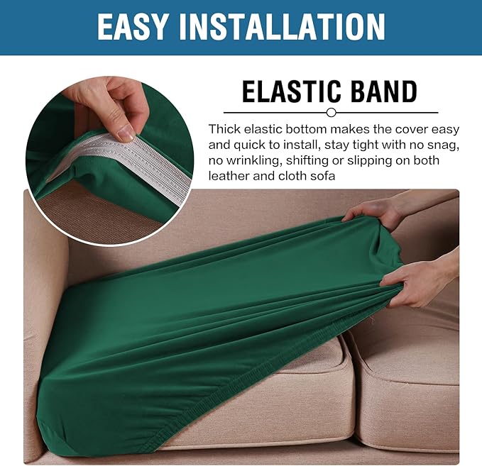 H.VERSAILTEX Velvet Stretch Couch Cushion Cover Plush Cushion Slipcover Cushion Furniture Protector Seat Cushion Sofa Cover (3 Piece XL Sofa Cushion Covers, Vintage Green)-HomvellaHome