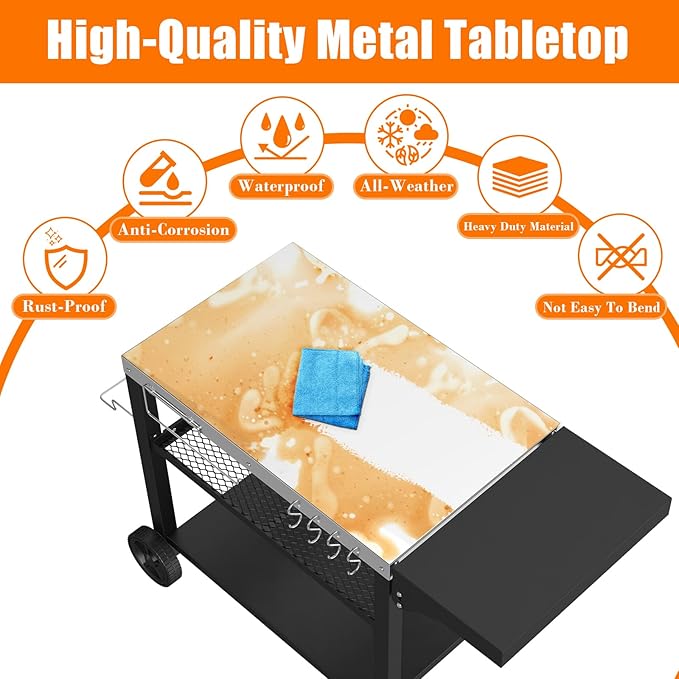 Grill Cart, Outdoor Grill Table, Pizza Oven Stand, Three-Shelf BBQ Table, Movable Dining Cart with Drawer, Fits for Ninja Woodfire Grill, Blackstone Griddle,Tabletop Grill-HomvellaHome