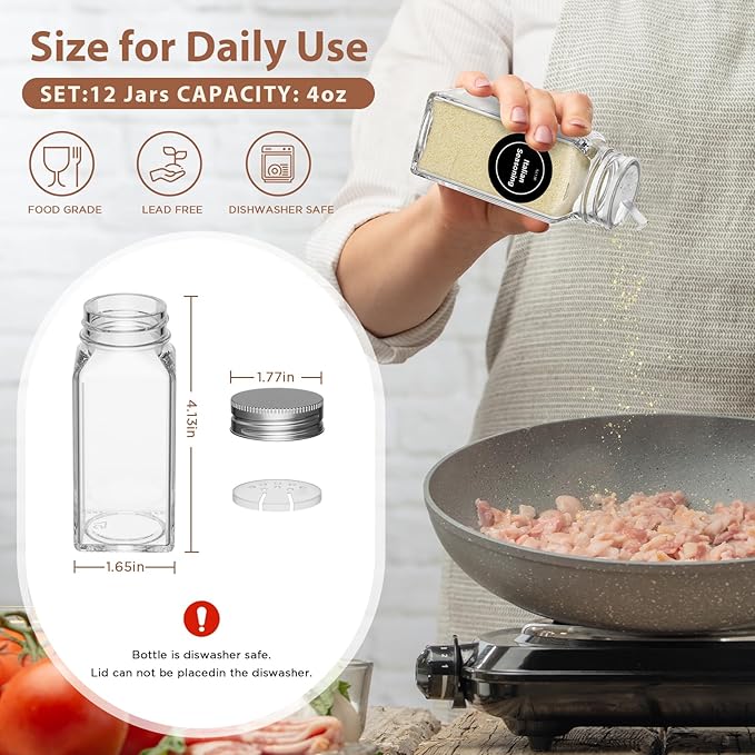 2 Pack Magnetic Spice Rack with 12 Spice Jars, Spice Labels, Magnetic Spice Organizer Shelf for Refrigerator, Microwave, Seasoning Organizer for Kitchen, Spice Jars with Label and Organizer Rack-HomvellaHome