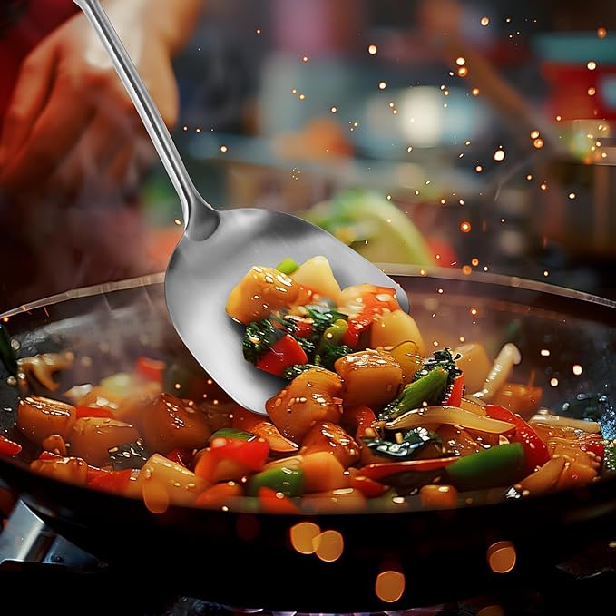 14-15" Wok Spatula and Ladle,2 PCS Wok Tools Set,304 Stainlss Steel Cooking Utensils,Matte Wok Accessories,Solid Wok Utensils-HomvellaHome