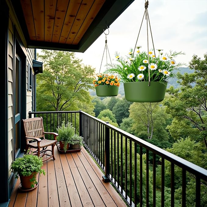 10.7 Inch Hanging Planter for Outdoor Indoor Plants，2 Pack Hanging Flower Pots with Drain Holes for Garden Home Decor Use (Dark Green)-HomvellaHome
