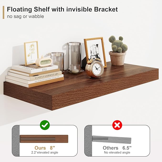 12" Deep Walnut Floating Shelves,Over Toilet Long Wall Mounted Modern Farmhouse 36 inches,Wall Shelves with Invisible Brackets for Bedroom, Bathroom, Living Room, Kitchen, Set of 1-HomvellaHome