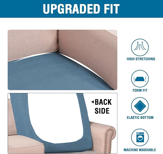 H.VERSAILTEX Super Stretch Individual Chaise Cover Sectional Couch Covers for L Shaped Sofa Both Left/Right Featuring Thick Jacquard Textured Twill Fabric (1 Piece Chaise Cover, Dusty Blue)-HomvellaHome